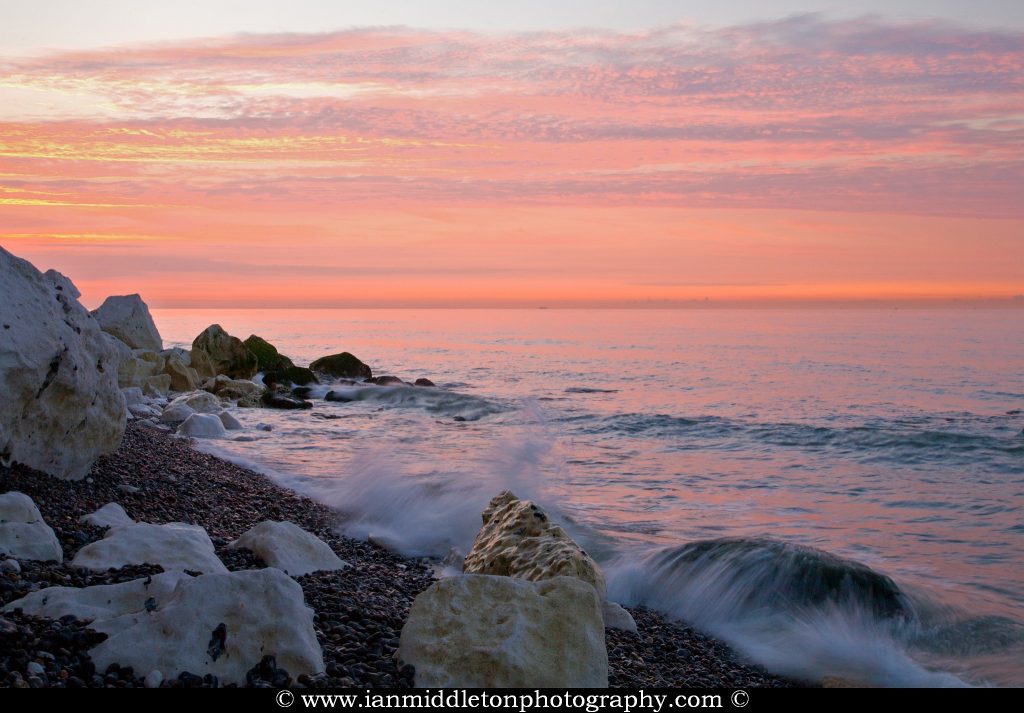 Sunrise at Saint Margaret Bay, at the famous White Cliff of Dover, Kent, England